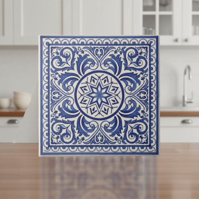 Mediterranean Pattern Pat#11 Blue Ivory ID1195 Ceramic Tile (Creator Uploaded)