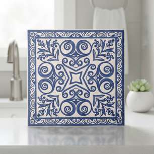 Mediterranean Pattern Pat#5 Blue Ivory ID1195 Ceramic Tile