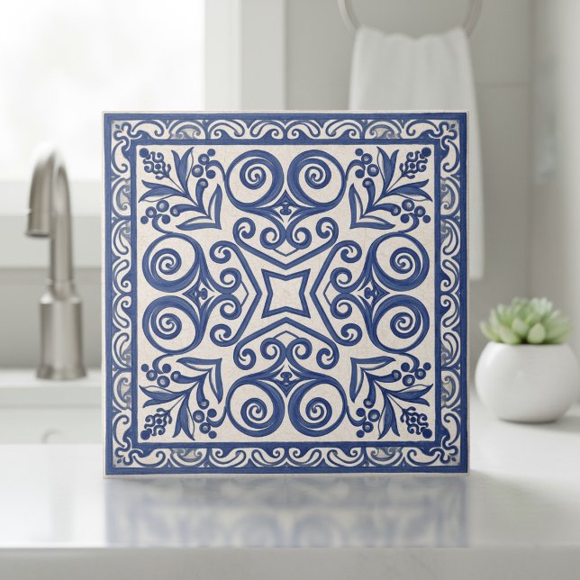 Mediterranean Pattern Pat#5 Blue Ivory ID1195 Ceramic Tile (Creator Uploaded)