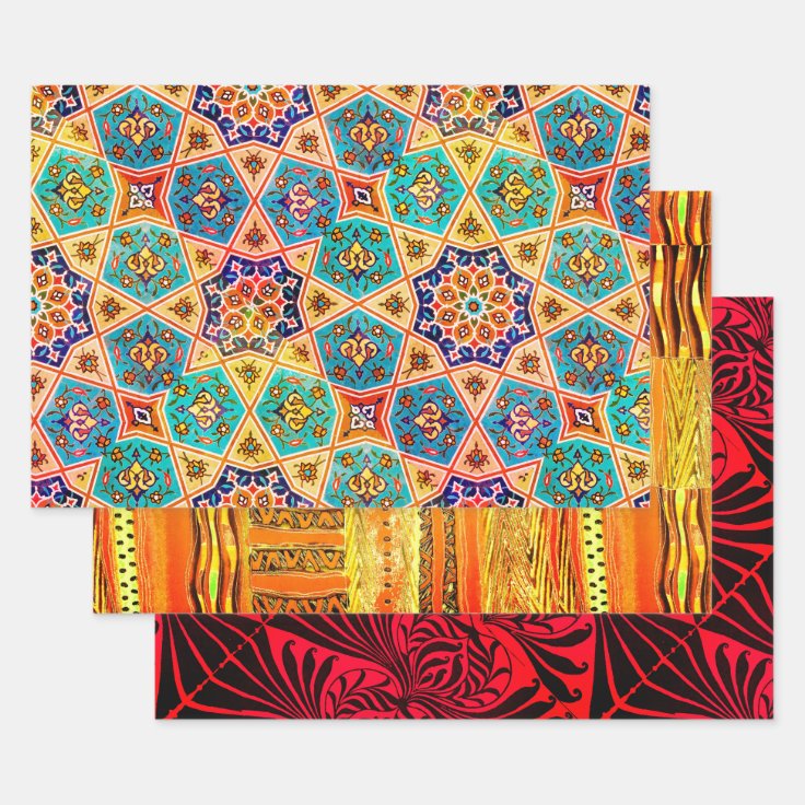 Mediterranean Pattern sampler Wrapping Paper Sheets | Zazzle