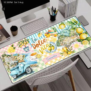Mediterranean pink Turquoise Citrus Collage Desk Mat