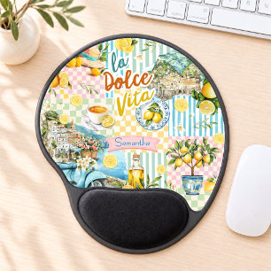 Mediterranean pink Turquoise Citrus Collage Gel Mouse Pad
