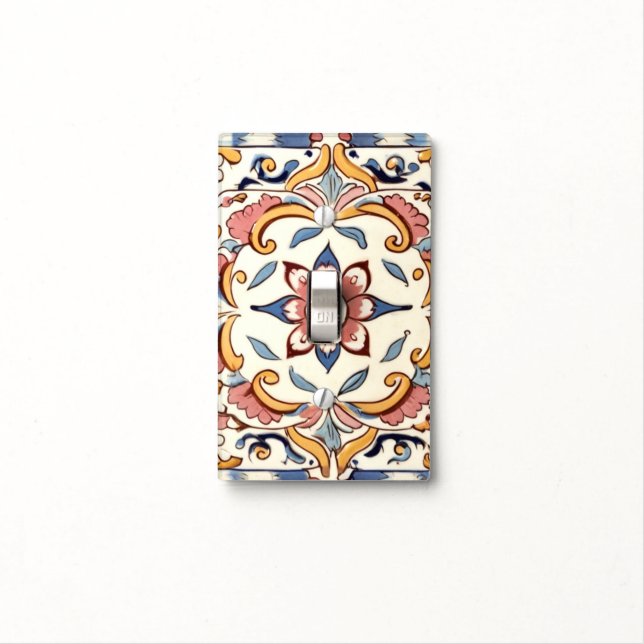Mediterranean Pink Yellow Blue Flower Floral Light Switch Cover (In Situ)