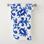Mediterranean Portuguese Blue Tile Bath Towel Set