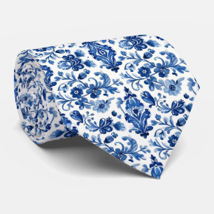 Mediterranean Portuguese Blue Tile Detail Neck Tie