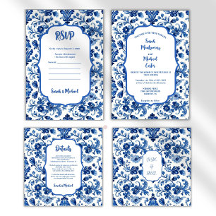 Mediterranean Portuguese Blue Tile  Save The Date