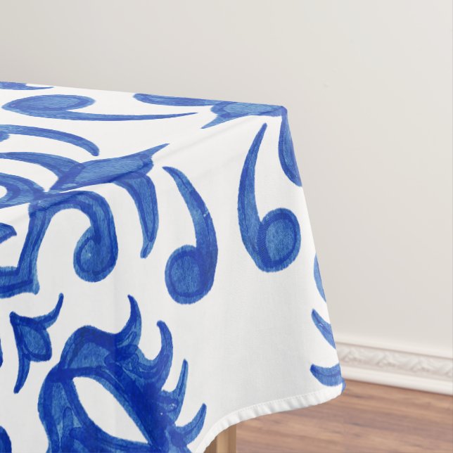Mediterranean Portuguese Blue Tile Tablecloth (In Situ)