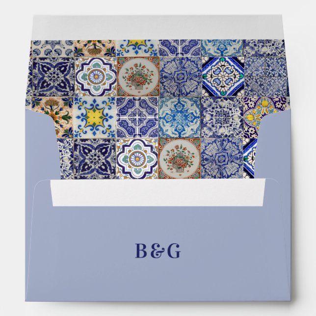 Mediterranean Portuguese Tiles 5X7 Wedding Invite Envelope (Back (Bottom))