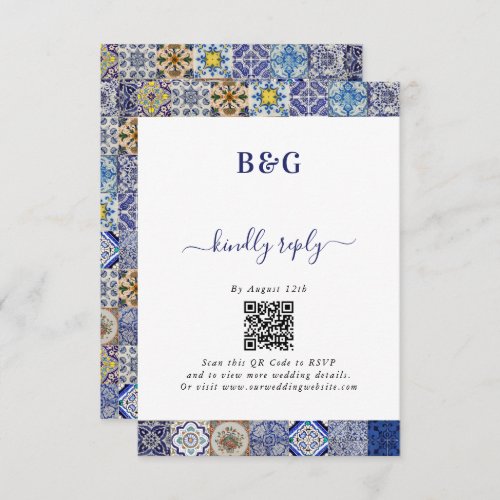 Mediterranean Portuguese Tiles Pattern Wedding Enclosure Card