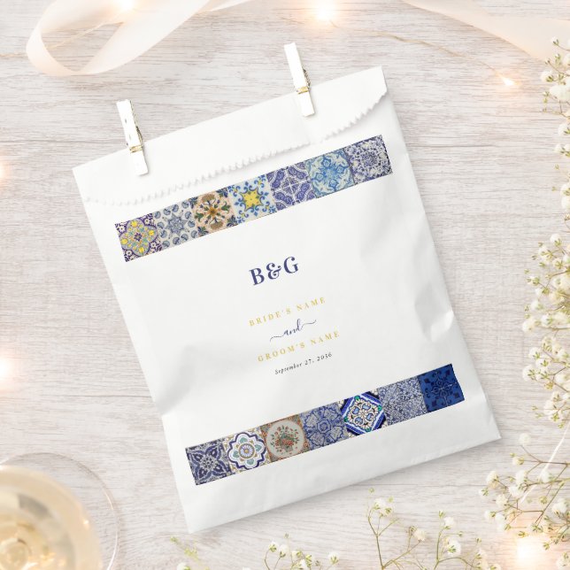 Mediterranean Portuguese Tiles Pattern Wedding Favor Bag (Clipped)