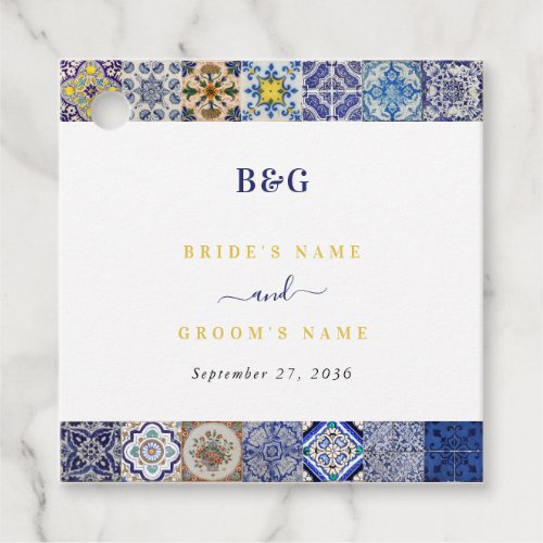 Mediterranean Portuguese Tiles Pattern Wedding Favor Tags