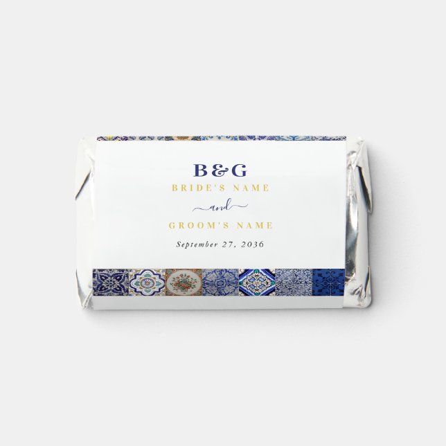 Mediterranean Portuguese Tiles Pattern Wedding Hershey's Miniatures (Front)