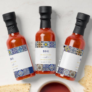 Mediterranean Portuguese Tiles Pattern Wedding Hot Sauces