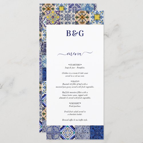 Mediterranean Portuguese Tiles Pattern Wedding Menu