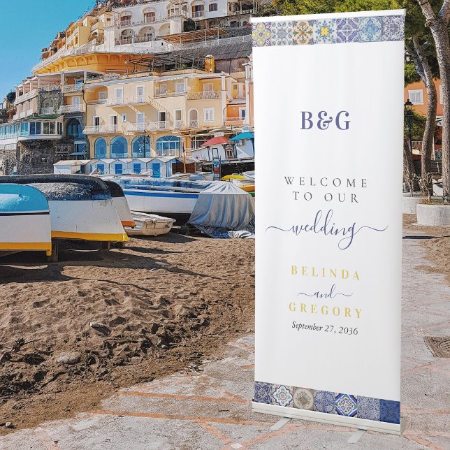 Mediterranean Portuguese Tiles Pattern Wedding Retractable Banner (Mediterranean Portuguese Tiles Pattern Wedding Retractable Banner)