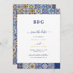 Mediterranean Portuguese Tiles Pattern Wedding Save The Date