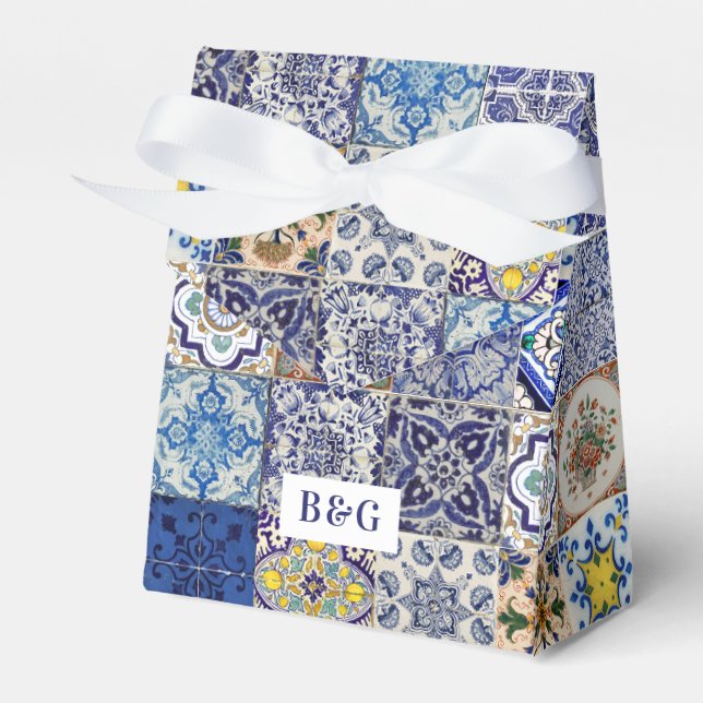 Mediterranean Portuguese Tiles Wedding Favor Favor Boxes (Front Side)