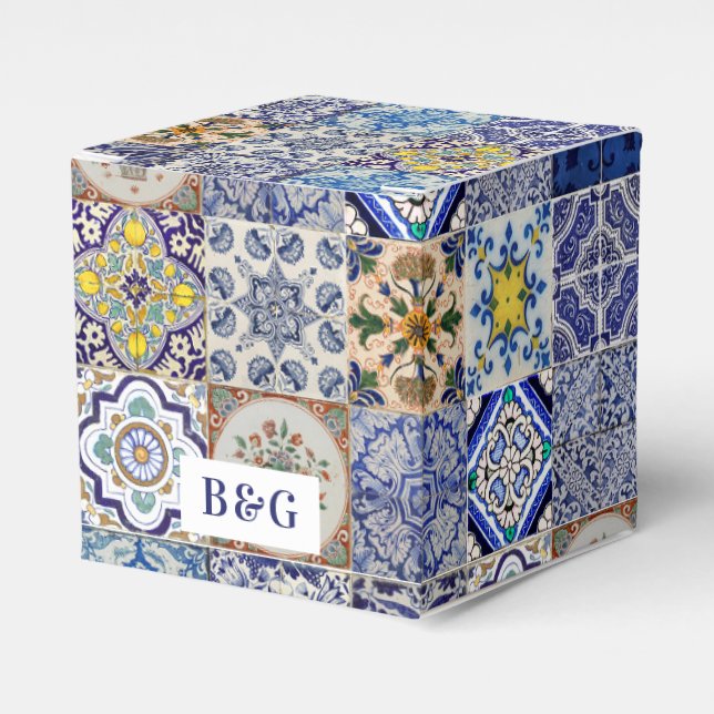 Mediterranean Portuguese Tiles Wedding Favor Favor Boxes (Front Side)