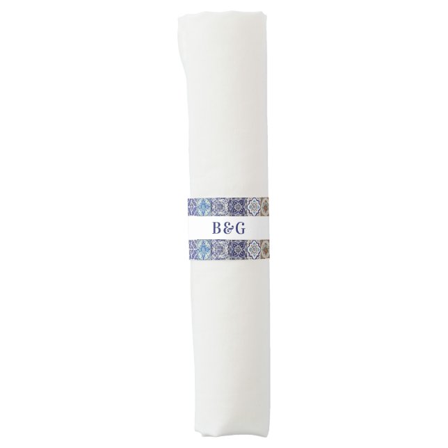 Mediterranean Portuguese Tiles Wedding Favor Napkin Bands (Front)