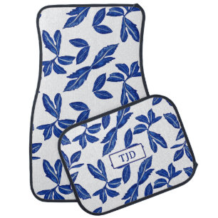 Mediterranean Pottery Blue Leaf add your Initials Car Floor Mat