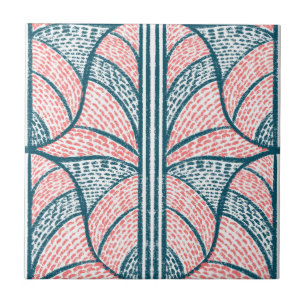 Mediterranean Red and Teal Mosaic Pattern  Ceramic Tile