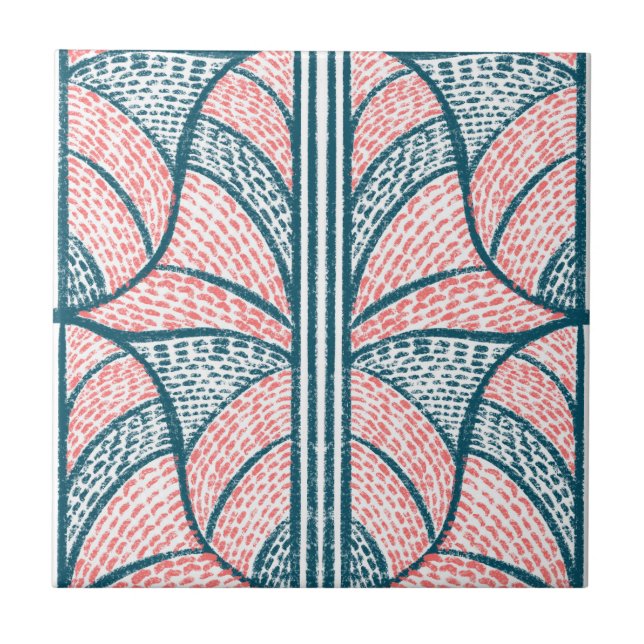 Mediterranean Red and Teal Mosaic Pattern  Ceramic Tile (Front)