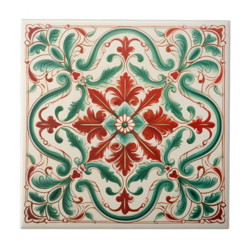 Mediterranean Red Blossom Ceramic Tile