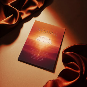 Mediterranean Red sunset wedding Invitation
