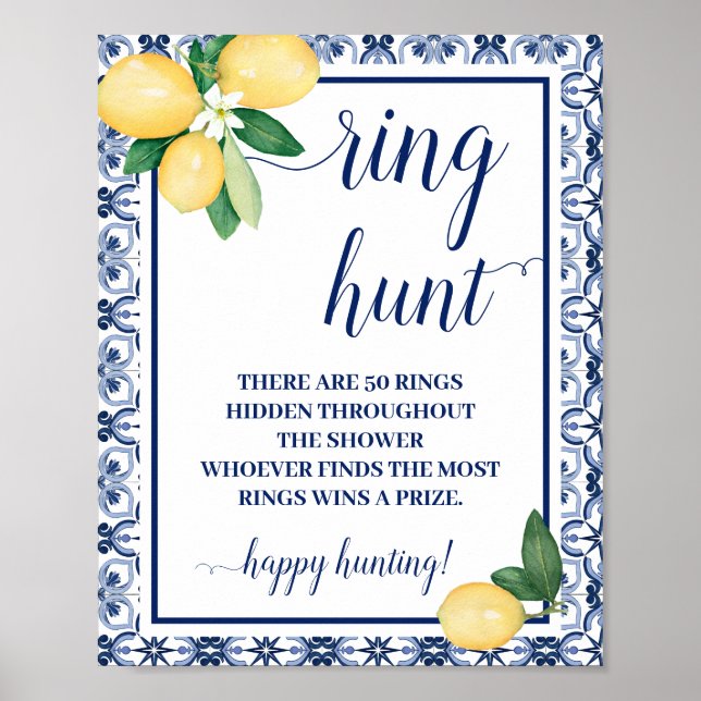 Mediterranean Ring Hunt Bridal Shower Game sign (Front)
