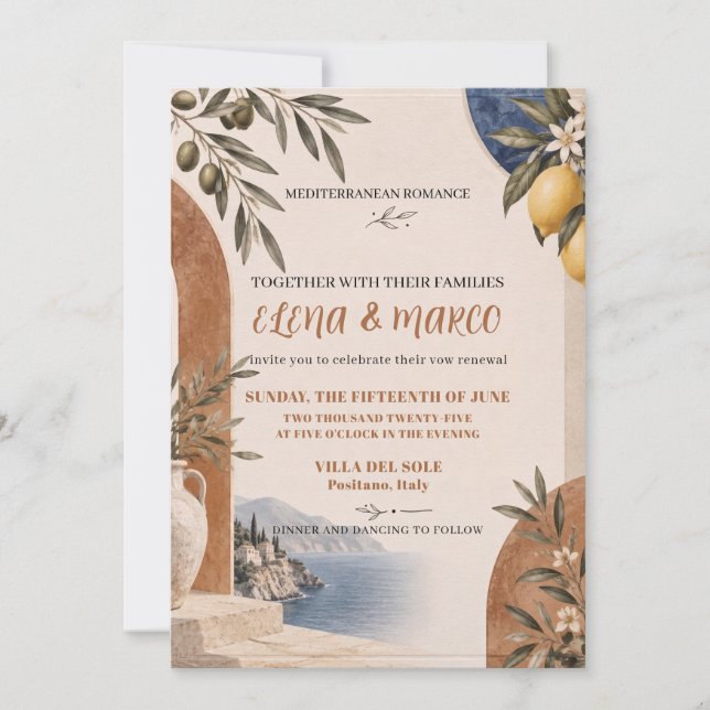 Mediterranean Romance Wedding Invitation (Front)