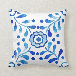 Mediterranean Royal Blue Tile Santorini Throw Pillow