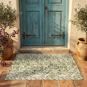 Mediterranean Sage Green Olive Branch Outdoor Mat