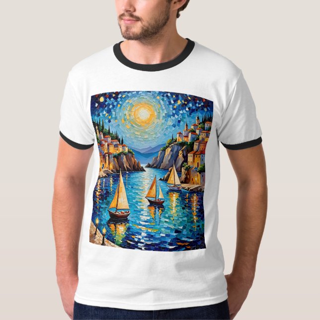 Mediterranean Sailboats Mosaic Tshirt Design (Front)