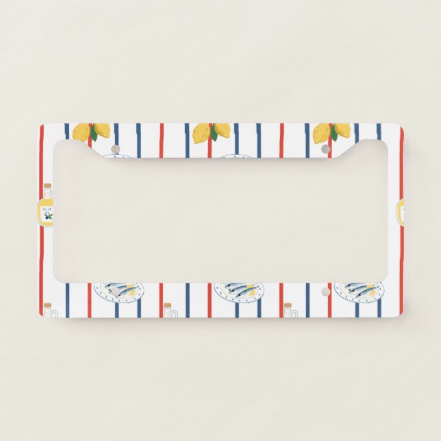 Mediterranean Sardines and Lemons Pattern License Plate Frame (Front)