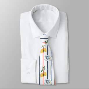 Mediterranean Sardines and Lemons Pattern Neck Tie