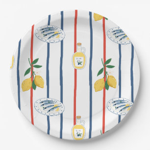 Mediterranean Sardines and Lemons Pattern Paper Plates