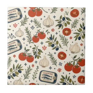 Mediterranean Sardines, Tomatoes & Garlic, Coastal Ceramic Tile