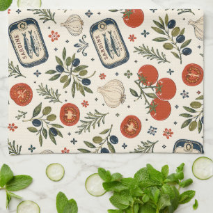 Mediterranean, Sardines Tomatoes & Garlic  Kitchen Towel