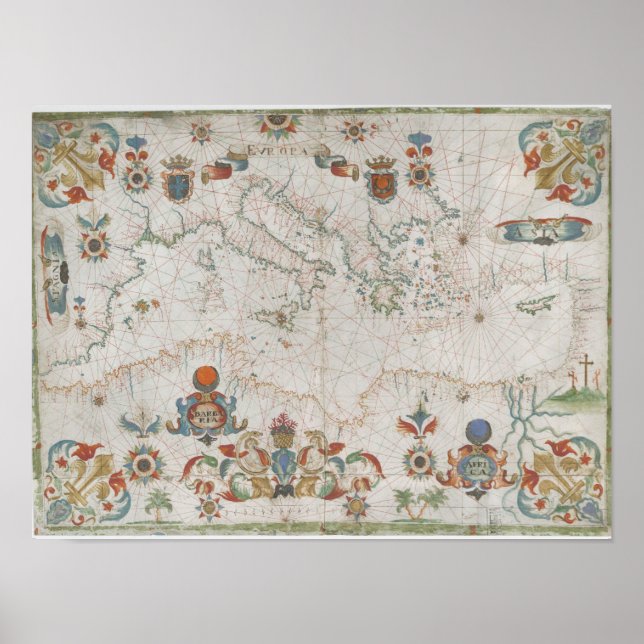Mediterranean Sea Old Map Poster (Front)