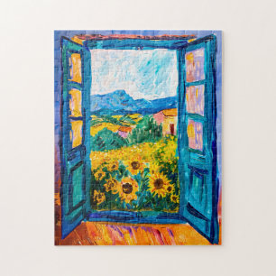 Mediterranean Sea View With Bougainvillea Jigsaw Puzzle