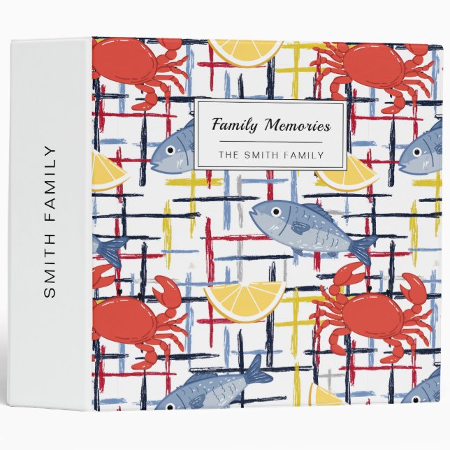 Mediterranean Seafood Market Pattern (1) 3 Ring Binder (Front/Spine)