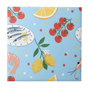 Mediterranean Seafood Market Pattern (1) Ceramic Tile