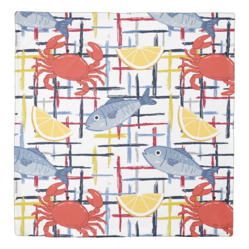 Mediterranean Seafood Market Pattern (1) Duvet Cover