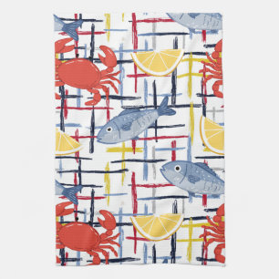 Mediterranean Seafood Market Pattern (1) Kitchen Towel