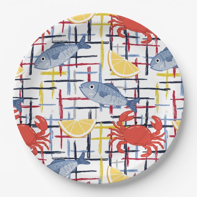 Mediterranean Seafood Market Pattern (1) Paper Plates (Front)