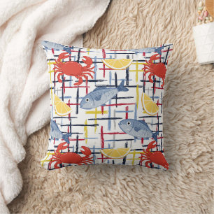 Mediterranean Seafood Market Pattern (1) Throw Pillow