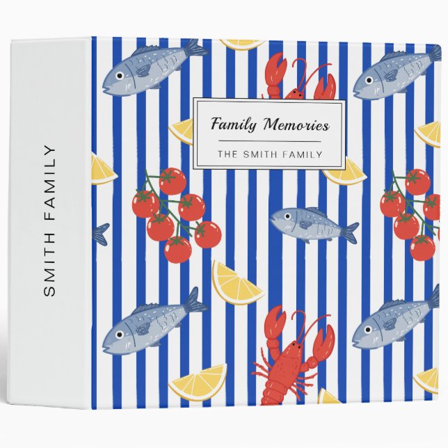 Mediterranean Seafood Market Pattern (2) 3 Ring Binder (Front/Spine)