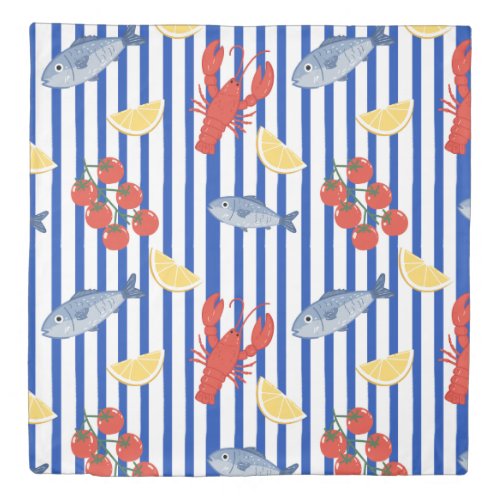 Mediterranean Seafood Market Pattern (2) Duvet Cover