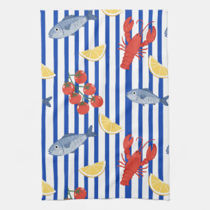 Mediterranean Seafood Market Pattern (2) Kitchen Towel