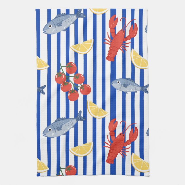 Mediterranean Seafood Market Pattern (2) Kitchen Towel (Vertical)